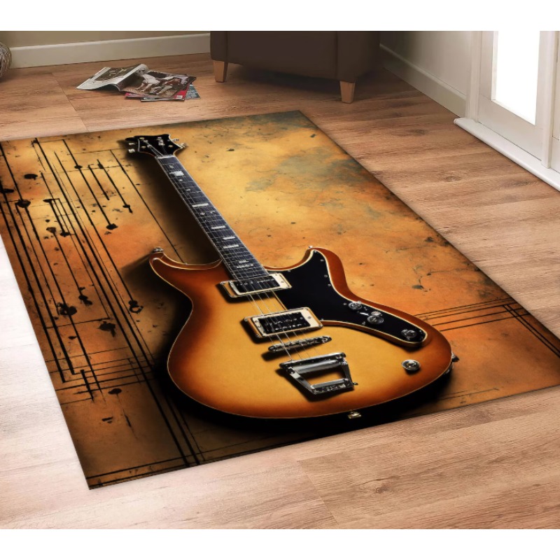Guitar Print Music Theme Rug M - Commercial Printing Icon avaliação e preço