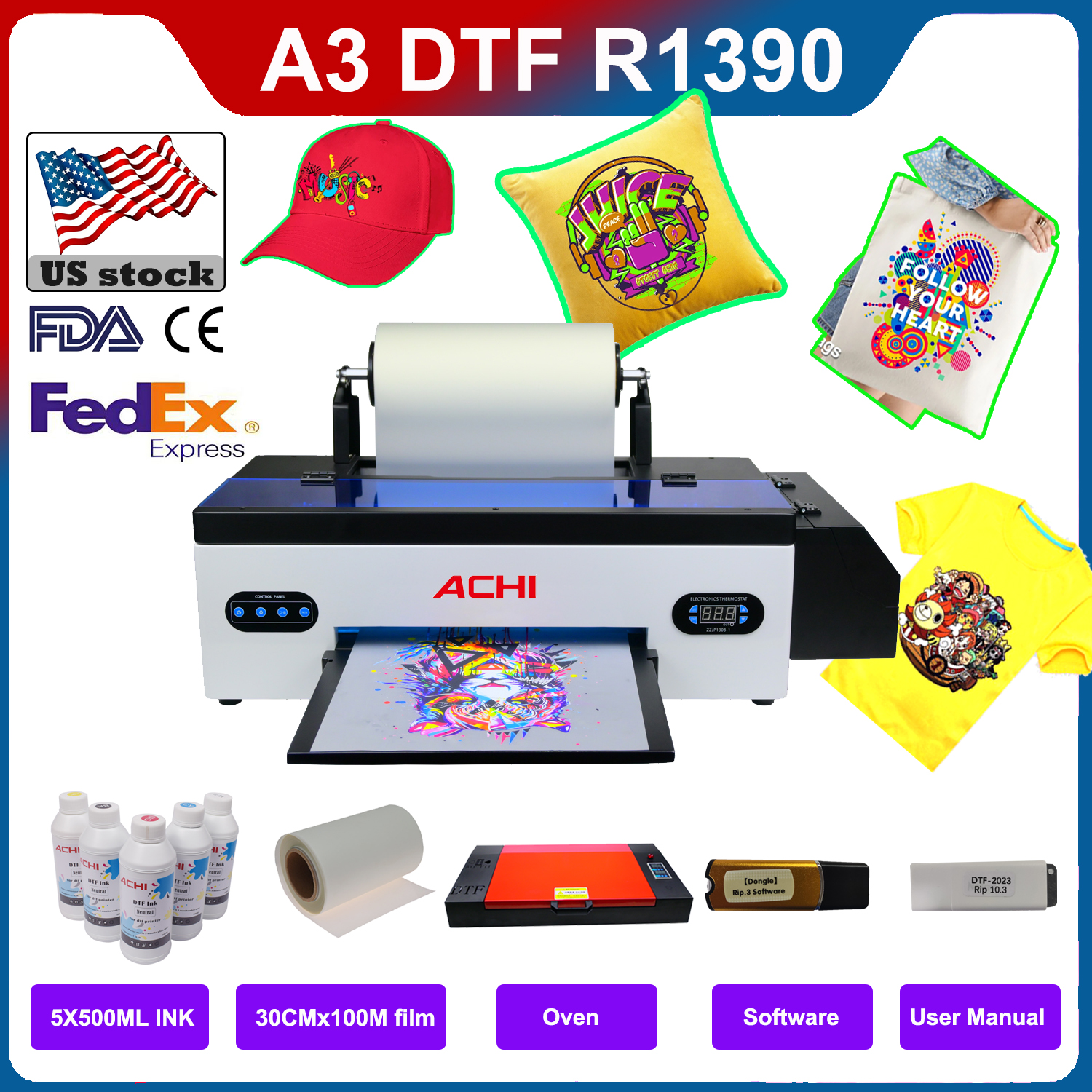 ACHI DTF Transfer Printer A3 D - Commercial Printing Machine For Clothes avaliação e preço
